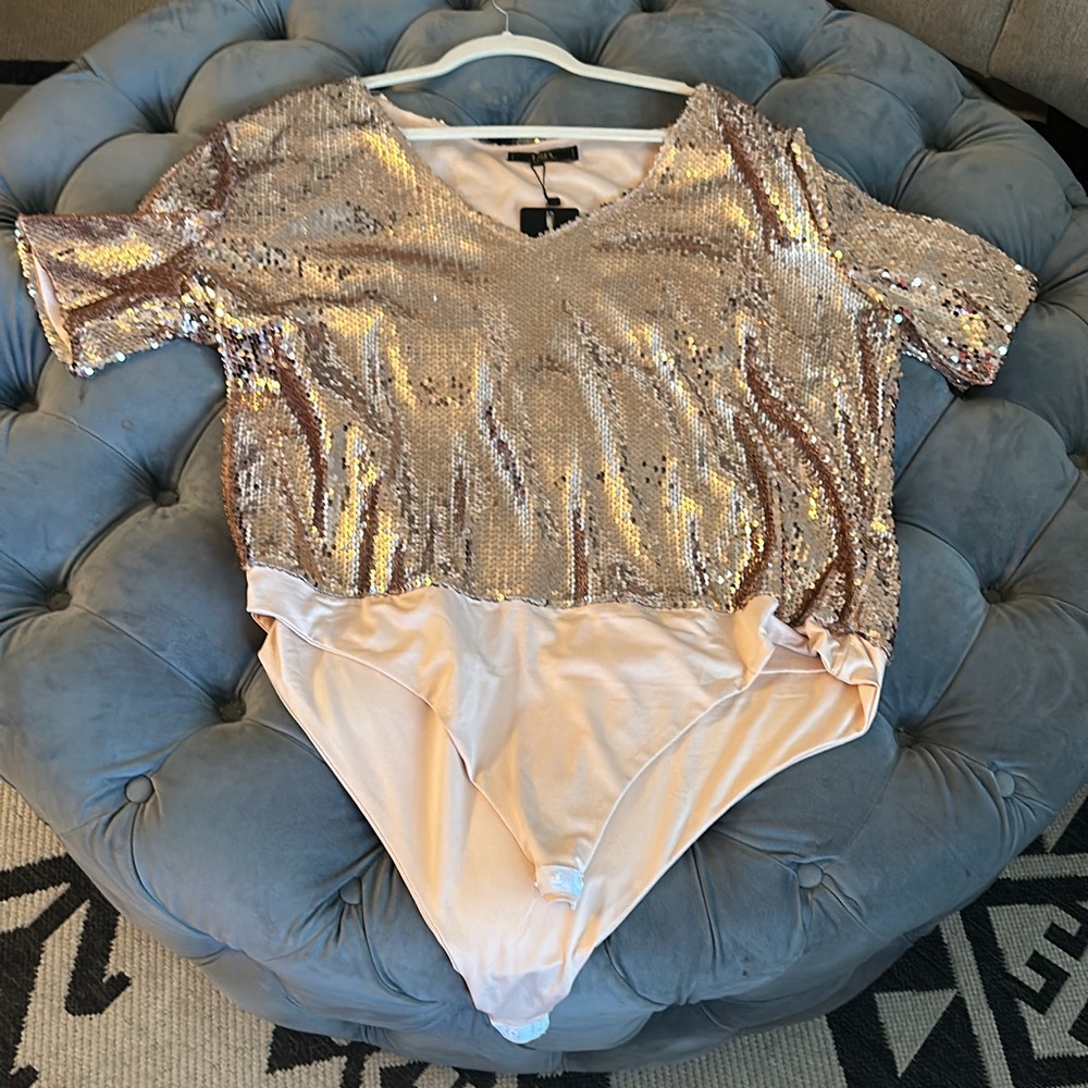 Lucky & Blessed Rose Gold Sequin Bodysuit 3X